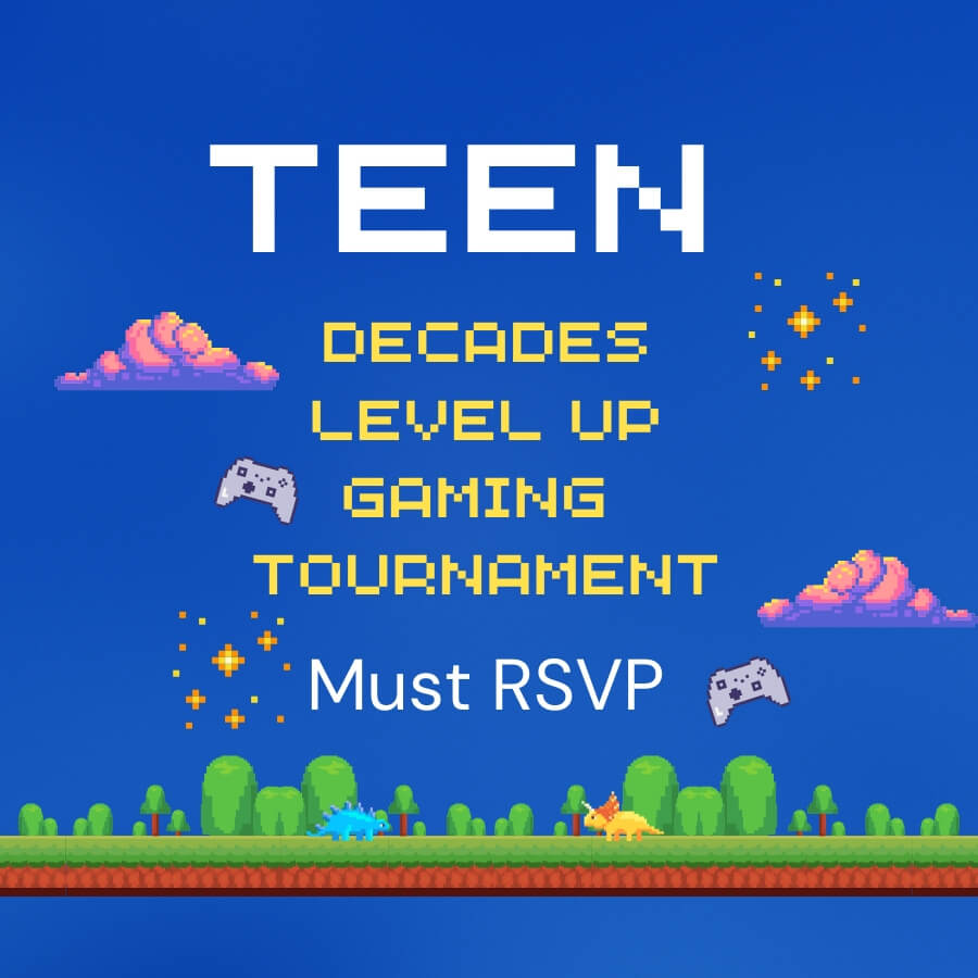 Gamer iconography. Teen Level Up Tournament. Must RSVP