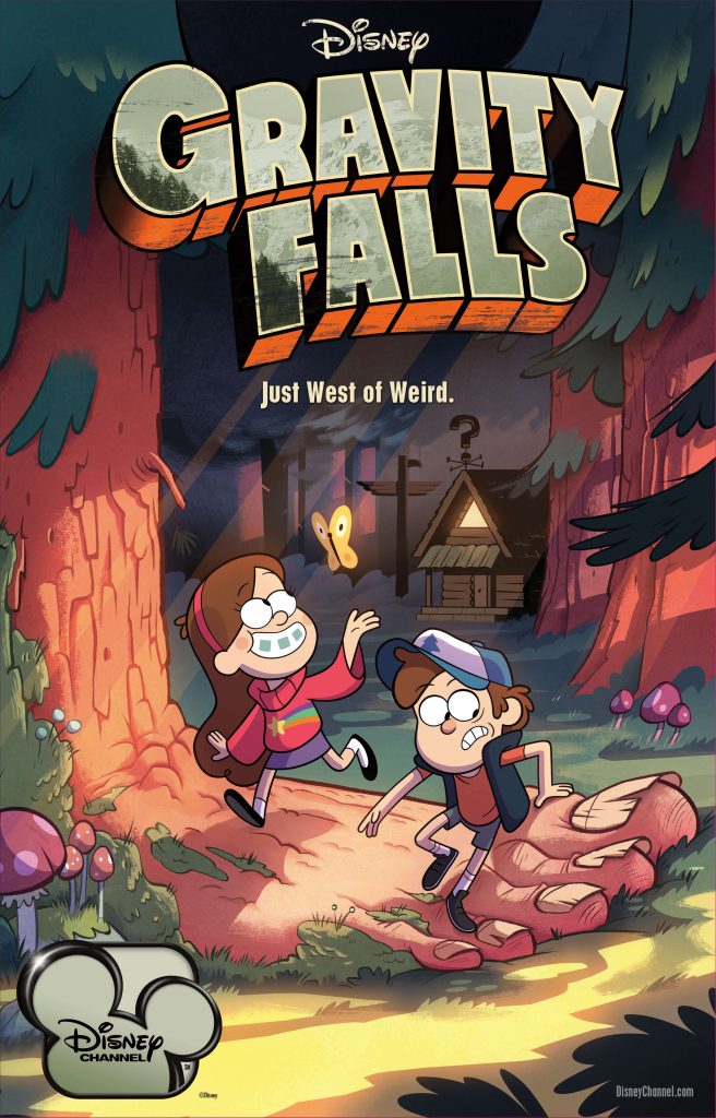 two kids climbing over a giant foot.  Gravity Falls